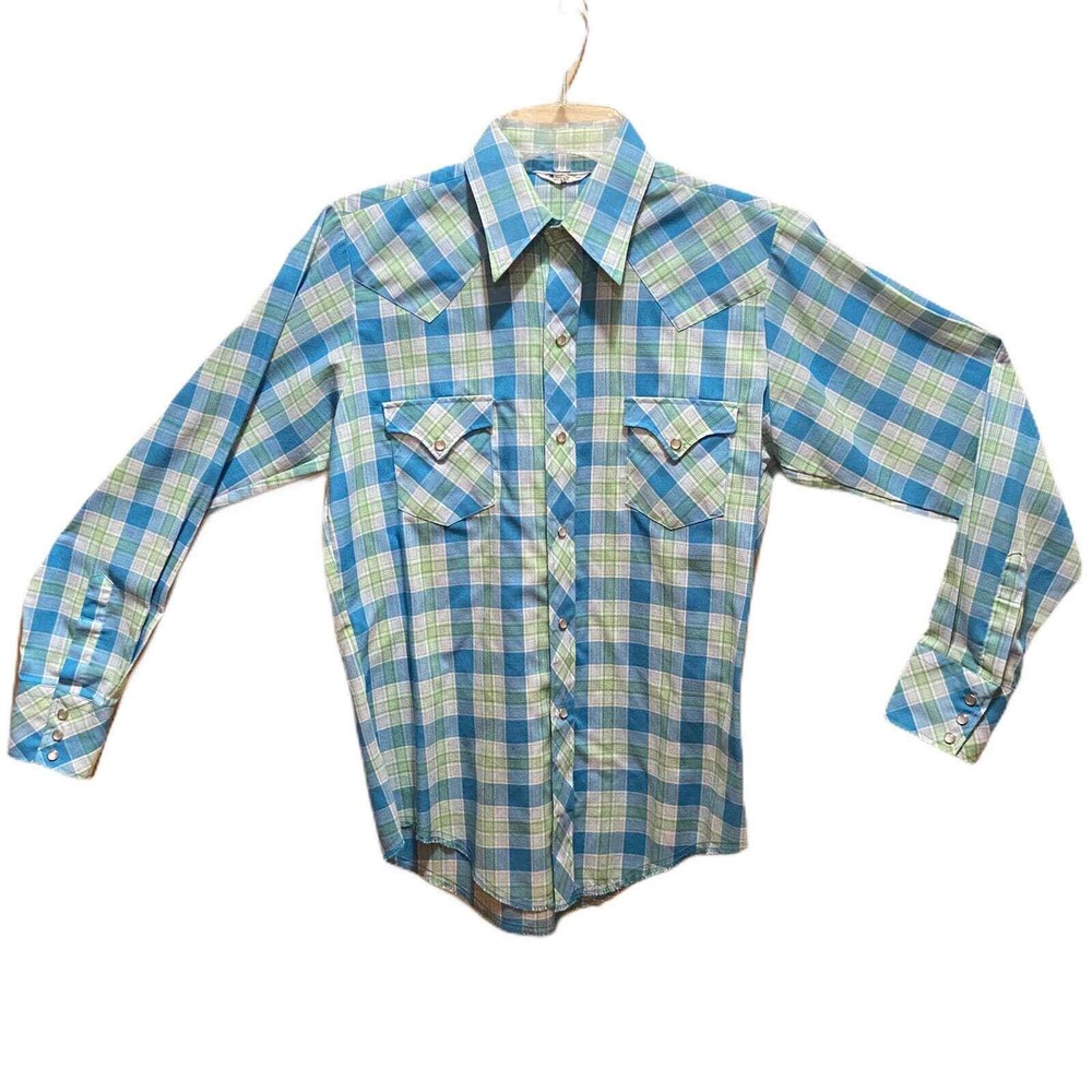 Vintage Dan river men's western cut pearl snap button down shirt size 16